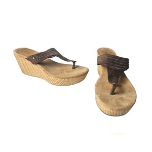 UGG Zamora Suede Leather Thong Wedge Platform Sandals Women's 8